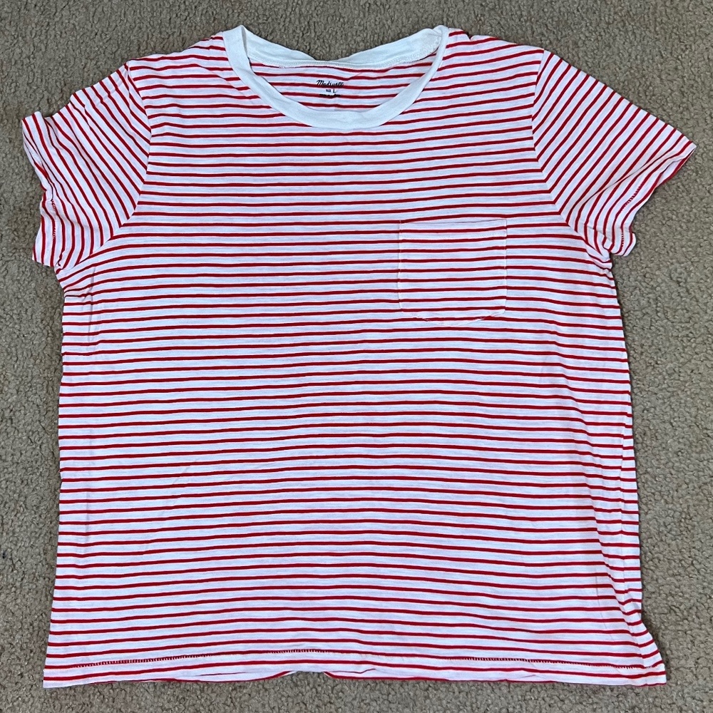 J.Crew Madewell Red/White Striped Pocket Shirt